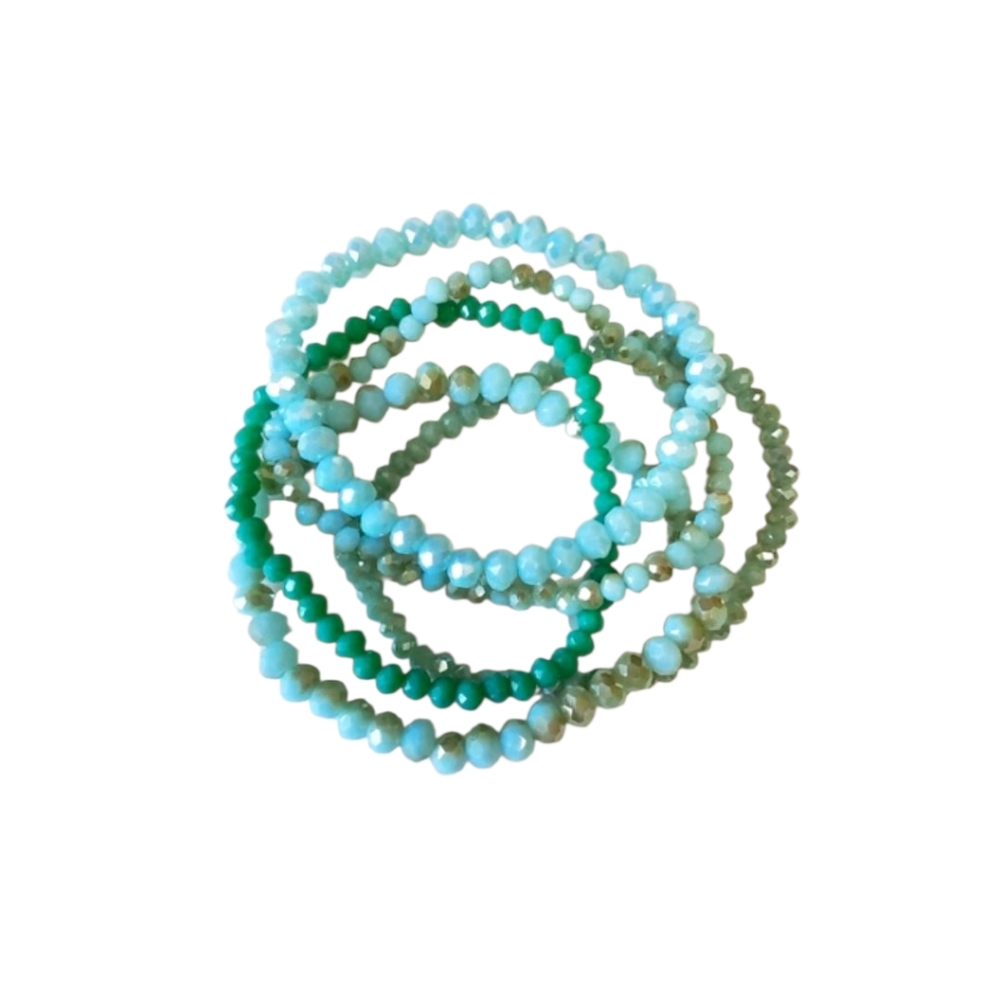 Lot of 5 Crystal bracelet,  stretchy,  Turquoise and blue tone